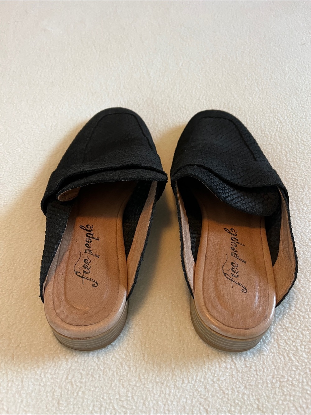 Free People Black Textured Slip-On Mules